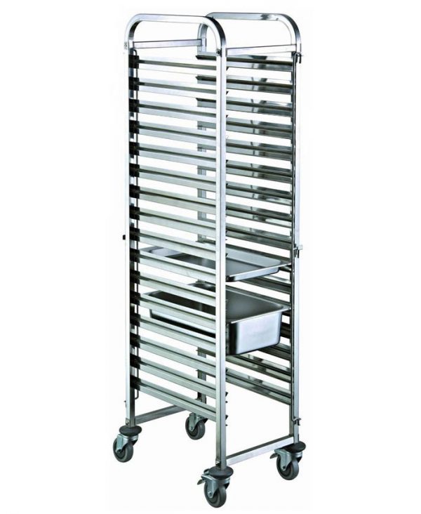 Gastronorm Trolley - S-S Fits 16 x 1-1 Trays from Chef Inox. made out of Stainless Steel 18/10 and sold in boxes of 1. Hospitality quality at wholesale price with The Flying Fork! 