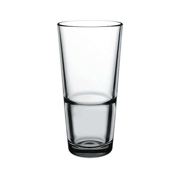 A tall tapered stackable tumbler presented on a white background