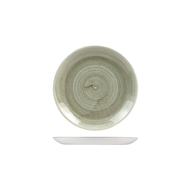 Round Plate - Coupe, 165mm, Patina Green from Churchill. Vitrified, made out of Porcelain and sold in boxes of 12. Hospitality quality at wholesale price with The Flying Fork! 