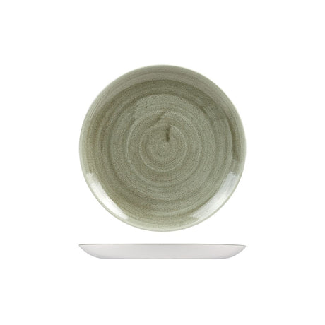 Round Plate - Coupe, 217mm, Patina Green from Churchill. Vitrified, made out of Porcelain and sold in boxes of 12. Hospitality quality at wholesale price with The Flying Fork! 