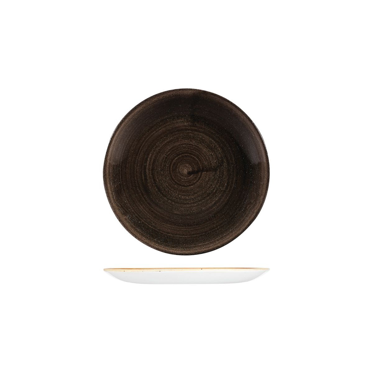 Round Plate - Coupe, 165mm, Patina Iron Black from Churchill. Vitrified, made out of Porcelain and sold in boxes of 12. Hospitality quality at wholesale price with The Flying Fork! 