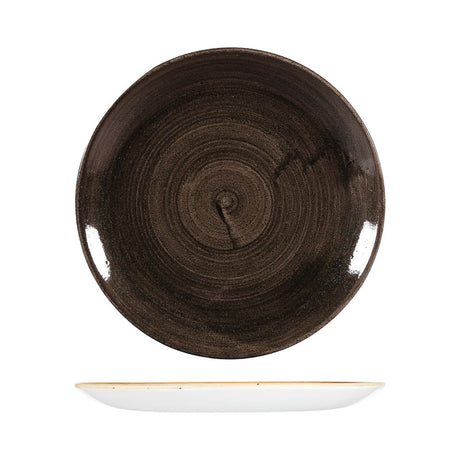 Round Plate - Coupe, 288mm, Patina Iron Black from Churchill. Vitrified, made out of Porcelain and sold in boxes of 12. Hospitality quality at wholesale price with The Flying Fork! 