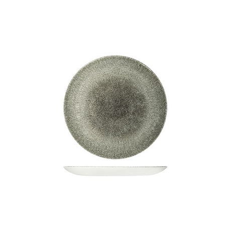 Round Plate - Coupe, 165mm, Raku Quartz Black from Churchill. Textured, made out of Porcelain and sold in boxes of 6. Hospitality quality at wholesale price with The Flying Fork! 