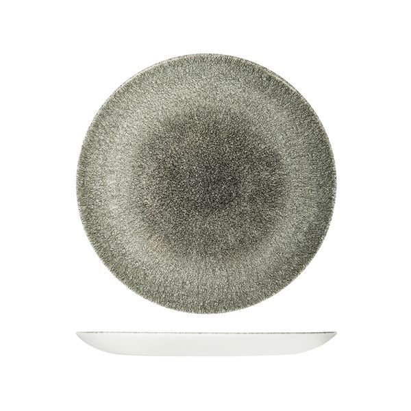 Round Plate - Coupe, 260mm, Raku Quartz Black from Churchill. Textured, made out of Porcelain and sold in boxes of 6. Hospitality quality at wholesale price with The Flying Fork! 