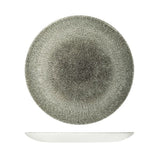 Round Plate - Coupe, 288mm, Raku Quartz Black from Churchill. Textured, made out of Porcelain and sold in boxes of 6. Hospitality quality at wholesale price with The Flying Fork! 