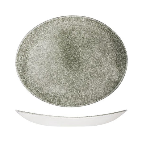 Oval Plate - Coupe, 317 x 255mm, Raku Quartz Black from Churchill. Textured, made out of Porcelain and sold in boxes of 6. Hospitality quality at wholesale price with The Flying Fork! 