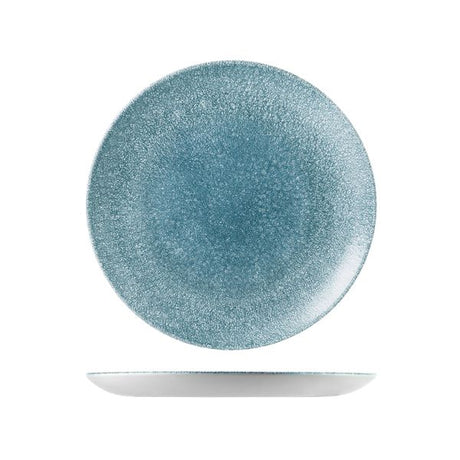 Round Plate - Coupe, 260mm, Raku Topaz Blue from Churchill. Textured, made out of Porcelain and sold in boxes of 6. Hospitality quality at wholesale price with The Flying Fork! 