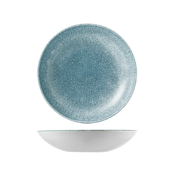 Bowl - Coupe, 248mm, Raku Topaz Blue from Churchill. Textured, made out of Porcelain and sold in boxes of 6. Hospitality quality at wholesale price with The Flying Fork! 