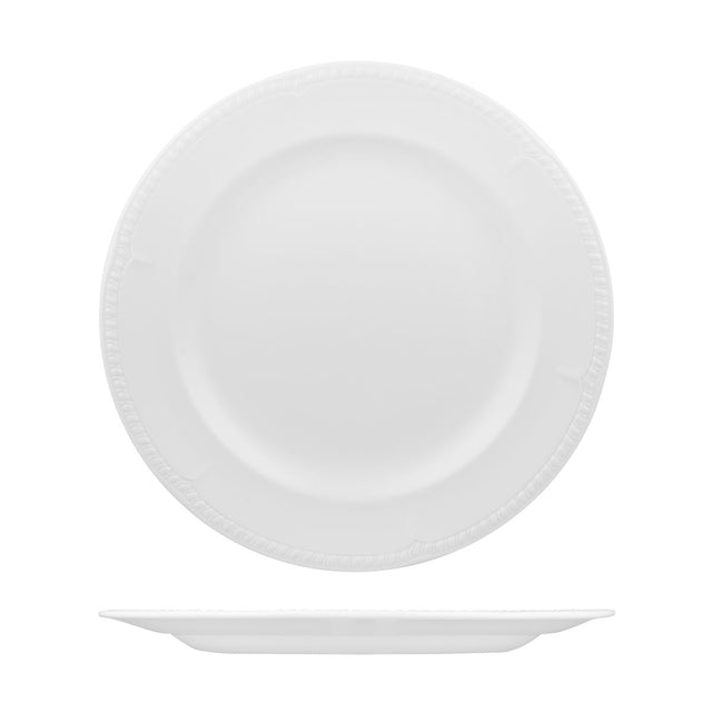 Round Plate - 305mm, Buckingham from Churchill. Textured, made out of Porcelain and sold in boxes of 12. Hospitality quality at wholesale price with The Flying Fork! 