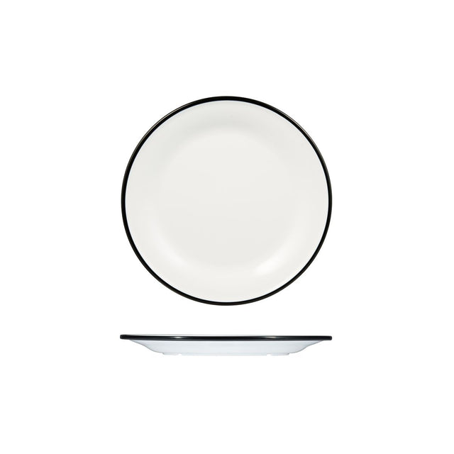 Round Plate, 220mm, Melamine - White & Black from Ryner Melamine. Sold in boxes of 12. Hospitality quality at wholesale price with The Flying Fork! 