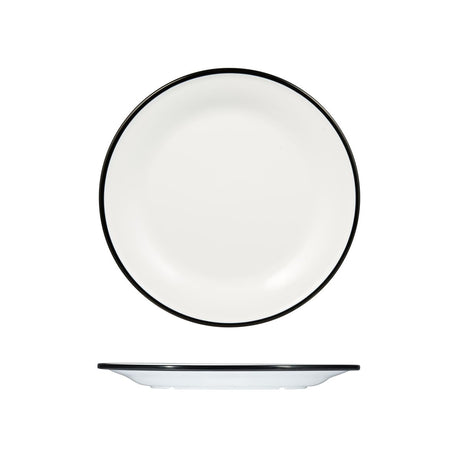 Round Plate, 270mm, Melamine - White & Black from Ryner Melamine. Sold in boxes of 12. Hospitality quality at wholesale price with The Flying Fork! 