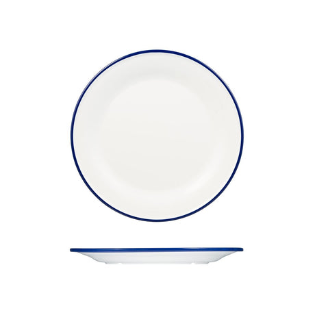 Round Plate, 270mm, Melamine - White & Blue from Ryner Melamine. Sold in boxes of 12. Hospitality quality at wholesale price with The Flying Fork! 