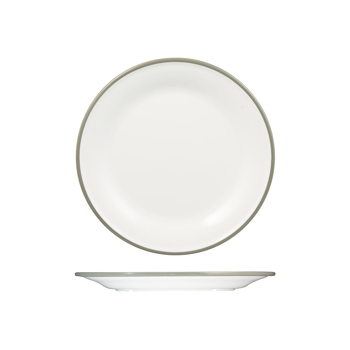 Round Plate, 270mm, Melamine - White & Grey from Ryner Melamine. Sold in boxes of 12. Hospitality quality at wholesale price with The Flying Fork! 