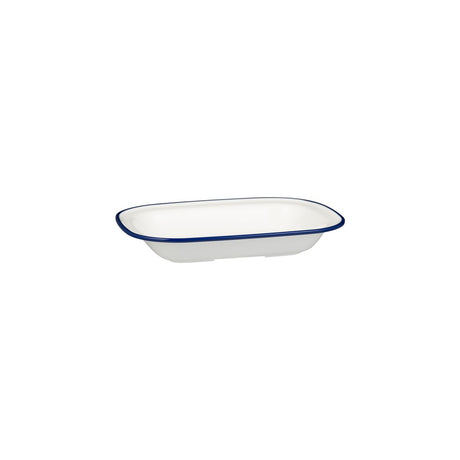 Rectangular Dish, 200 x 145 x 45mm, Melamine - White & Blue from Ryner Melamine. Sold in boxes of 12. Hospitality quality at wholesale price with The Flying Fork! 