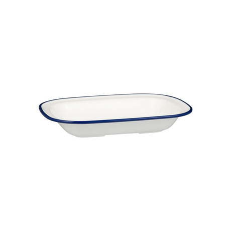Rectangular Dish, 270 x 200 x 42mm, Melamine - White & Blue from Ryner Melamine. Sold in boxes of 12. Hospitality quality at wholesale price with The Flying Fork! 