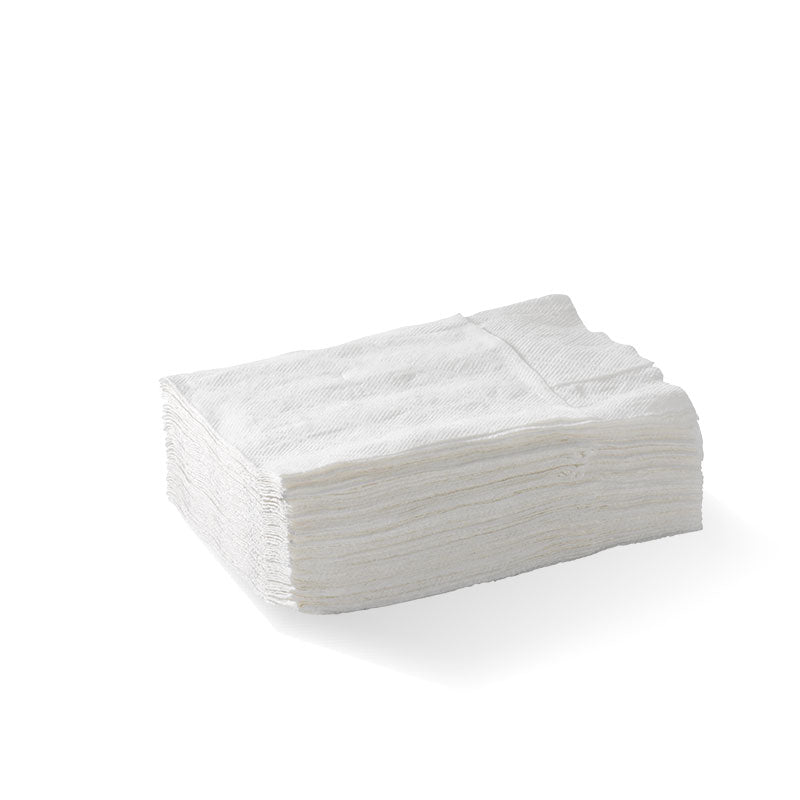 Compact Dispenser Napkin - White, 1ply, D Fold (Box of 5000) from BioPak. Compostable, made out of FSC Pulp and sold in boxes of 1. Hospitality quality at wholesale price with The Flying Fork! 