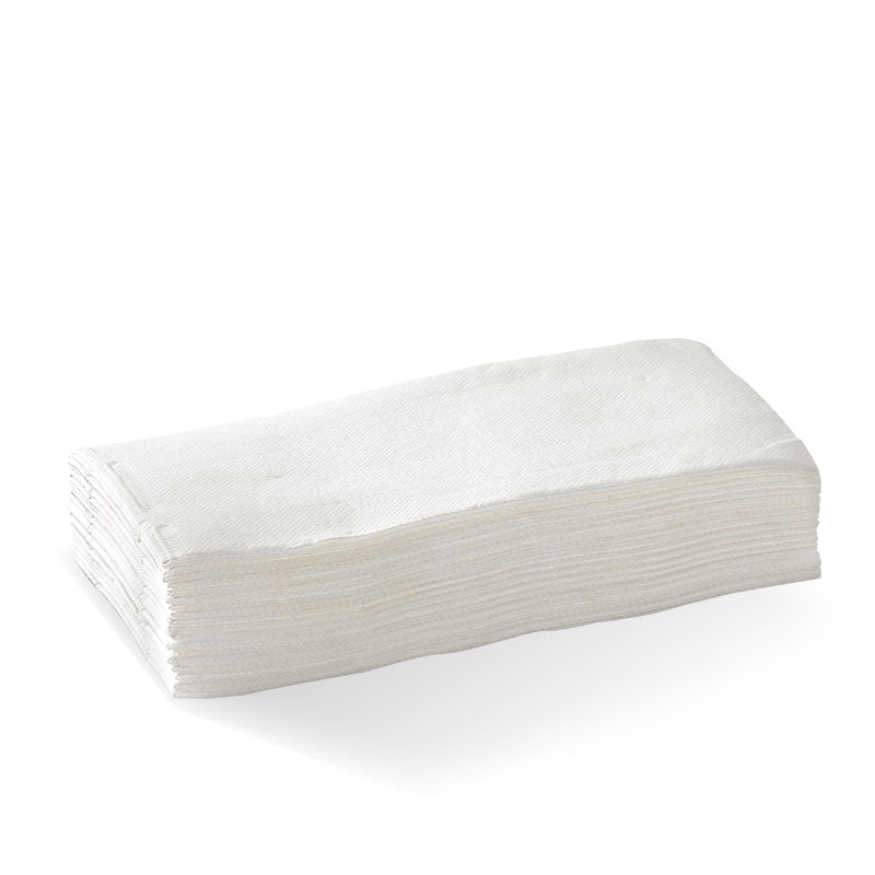 Diner Napkin - White, 1-8 Fold, Quilted, 2ply (Box of 1000) from BioPak. Compostable, made out of FSC Pulp and sold in boxes of 1. Hospitality quality at wholesale price with The Flying Fork! 