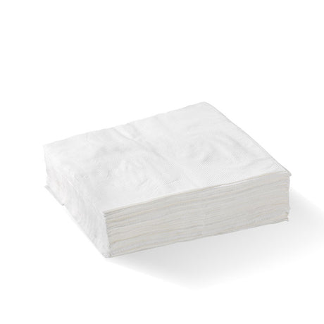 Lunch Napkin - White, 1-4 Fold, 1ply (Box of 3000) from BioPak. Compostable, made out of FSC Pulp and sold in boxes of 1. Hospitality quality at wholesale price with The Flying Fork! 