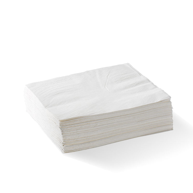 Lunch Napkin - White, 1-4 Fold, 2ply (Box of 2000) from BioPak. Compostable, made out of FSC Pulp and sold in boxes of 1. Hospitality quality at wholesale price with The Flying Fork! 