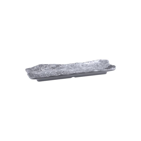 Large Oblong Weathered Pewter Platter, 300x125mm from Cheforward. Sold in boxes of 12. Hospitality quality at wholesale price with The Flying Fork! 