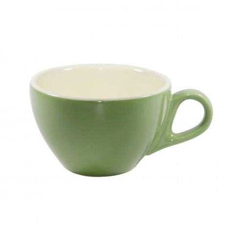 sage coloured latte cup on white background