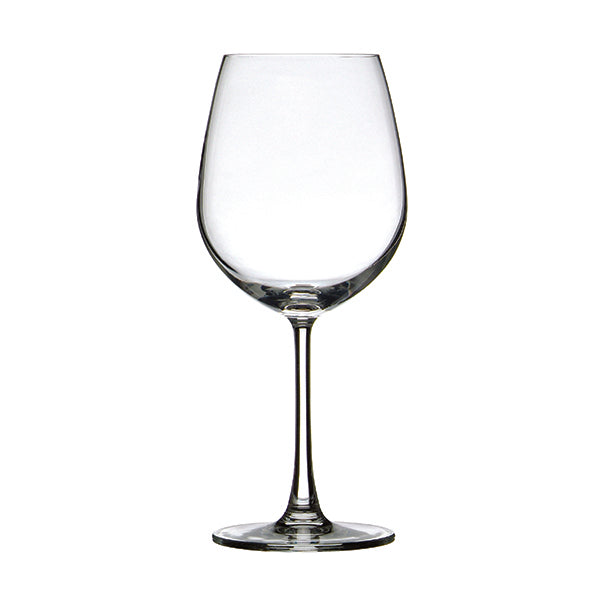 Clear red wine glass on white background