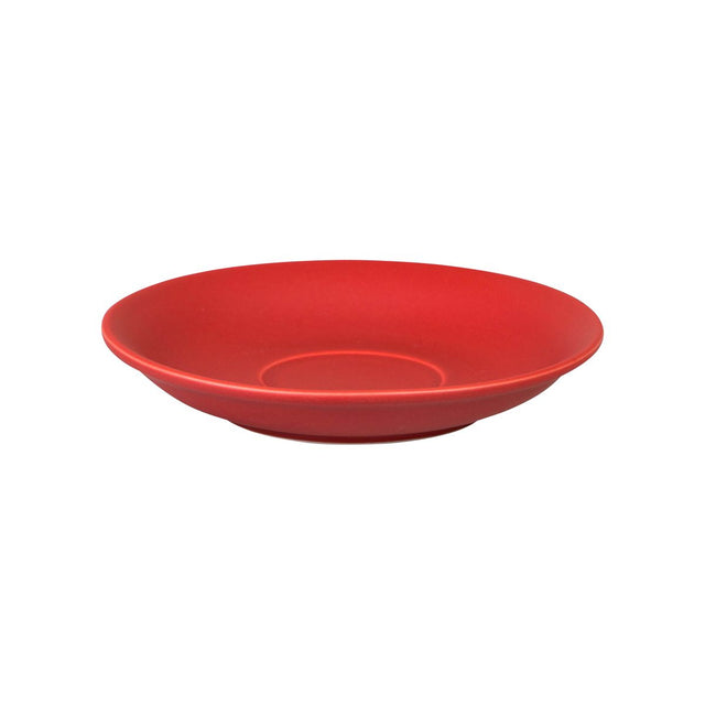 A large red saucer shown on a white background