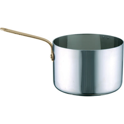 Saucepan 18-10With Brass Handle - 150ml, 70x45mm, Miniatures from Chef Inox. made out of 18/10 Stainless steel and sold in boxes of 4. Hospitality quality at wholesale price with The Flying Fork! 