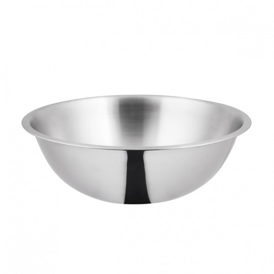 Stainless steel mixing bowl on white background