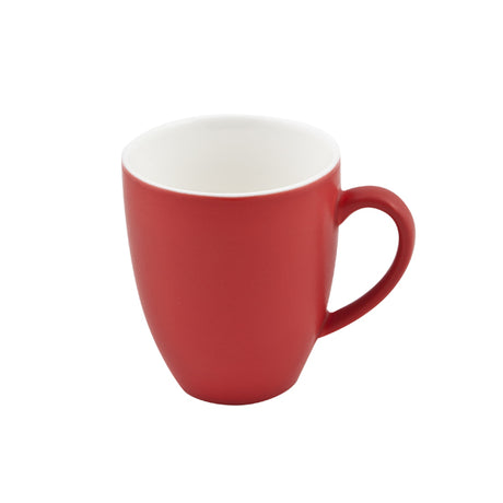 A large red coloured coffee mug on a white background 