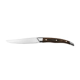 Pointed tip steak knife with olive handle on white background
