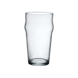 Clear pint glass on white background