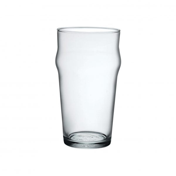 Clear pint glass on white background