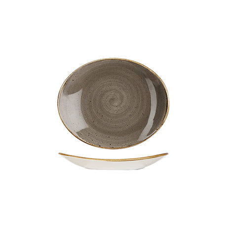 Oval Plate - 192x163mm, Peppercorn Grey, Stonecast from Churchill. Vitrified, made out of Porcelain and sold in boxes of 6. Hospitality quality at wholesale price with The Flying Fork! 