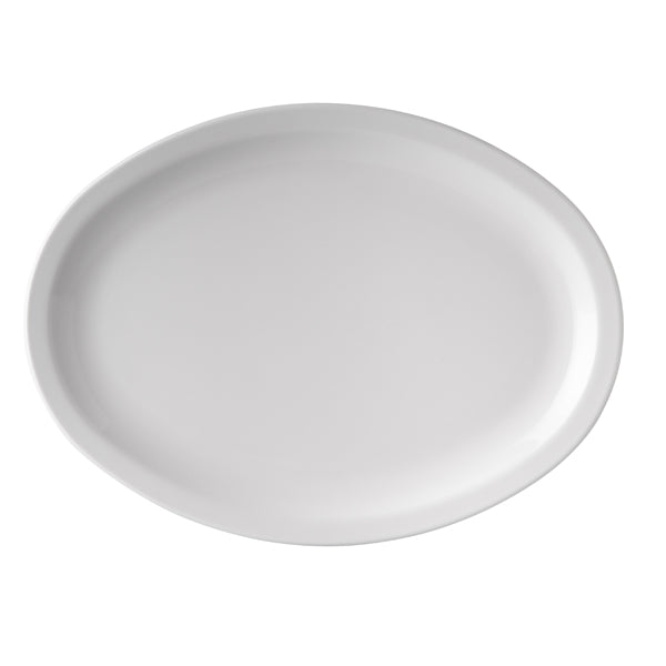 Oval Plate - Narrow Rim, White, 335mm from Ryner Melamine. Sold in boxes of 6. Hospitality quality at wholesale price with The Flying Fork! 