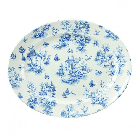 Oval Plate - Wide Rim, Toile, Prague, 365mm from Churchill. Sold in boxes of 6. Hospitality quality at wholesale price with The Flying Fork! 
