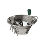 A large stainless steel Food Mill with handle presented on a white background