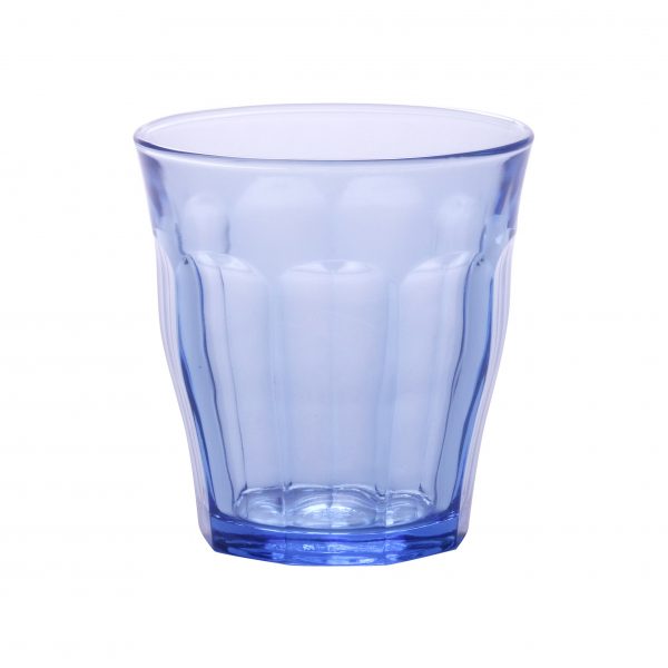 A medium sixed blue, tapered Tumbler on a white background