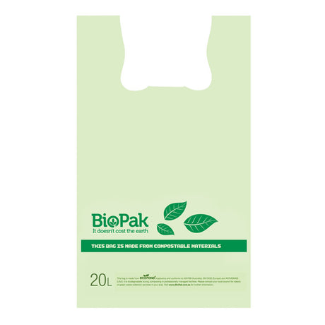 Bioplastic Checkout Bag - 20L (Box of 1000) from BioPak. Compostable, made out of Bioplastic and sold in boxes of 1. Hospitality quality at wholesale price with The Flying Fork! 