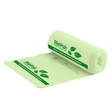 Bioplastic Bin Liner - 30L (Box of 1000) from BioPak. Compostable, made out of Bioplastic and sold in boxes of 1. Hospitality quality at wholesale price with The Flying Fork! 