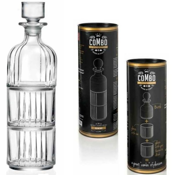 Combo Whisky Decanter - with 2Pc 367ml Dof, 345ml from RCR Cristalleria. made out of Glass and sold in boxes of 1. Hospitality quality at wholesale price with The Flying Fork! 