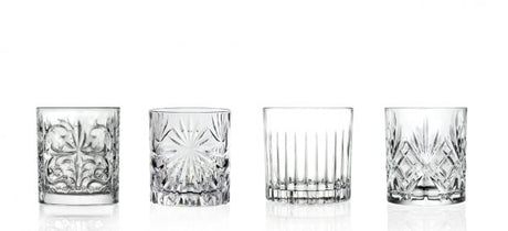 Mixology Trend Set- 4 Tumblers from RCR Cristalleria. made out of Glass and sold in boxes of 1. Hospitality quality at wholesale price with The Flying Fork! 