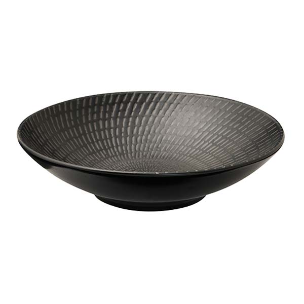 Round Bowl - 290mm, Black Swirl from Luzerne. Textured, made out of Ceramic and sold in boxes of 2. Hospitality quality at wholesale price with The Flying Fork! 