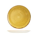 Round Plate - 260mm, Mustard Seed Yellow, Stonecast from Churchill. Vitrified, made out of Porcelain and sold in boxes of 6. Hospitality quality at wholesale price with The Flying Fork! 
