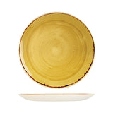 Round Plate - 288mm, Mustard Seed Yellow, Stonecast from Churchill. Vitrified, made out of Porcelain and sold in boxes of 6. Hospitality quality at wholesale price with The Flying Fork! 