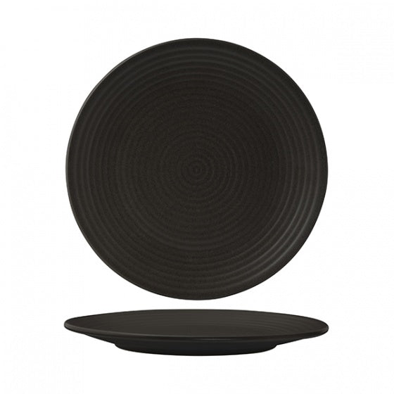 Round Coupe Plate - Ribbed, 310mm, Zuma Charcoal from Zuma. Matt Finish, made out of Ceramic and sold in boxes of 3. Hospitality quality at wholesale price with The Flying Fork! 