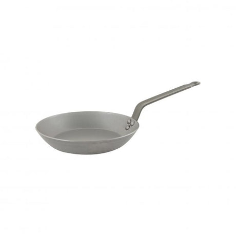 Steel grey frypan on white background