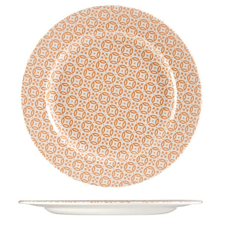 Round Plate - 305mm, Orange Moresque Prints from Churchill. Patterned, made out of Porcelain and sold in boxes of 6. Hospitality quality at wholesale price with The Flying Fork! 