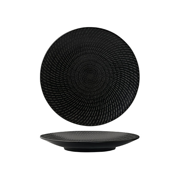 Round Plate - Coupe, 205mm, Black Swirl from Luzerne. Matt Finish, made out of Ceramic and sold in boxes of 6. Hospitality quality at wholesale price with The Flying Fork! 
