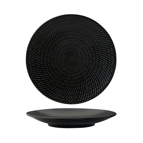 Round Plate - Coupe, 235mm, Black Swirl from Luzerne. Matt Finish, made out of Ceramic and sold in boxes of 4. Hospitality quality at wholesale price with The Flying Fork! 